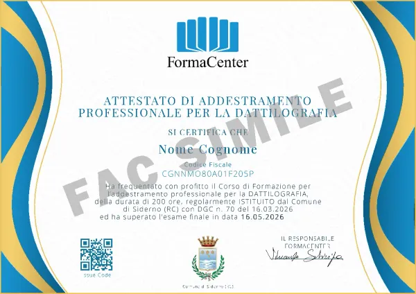 Fac-simile del certificato